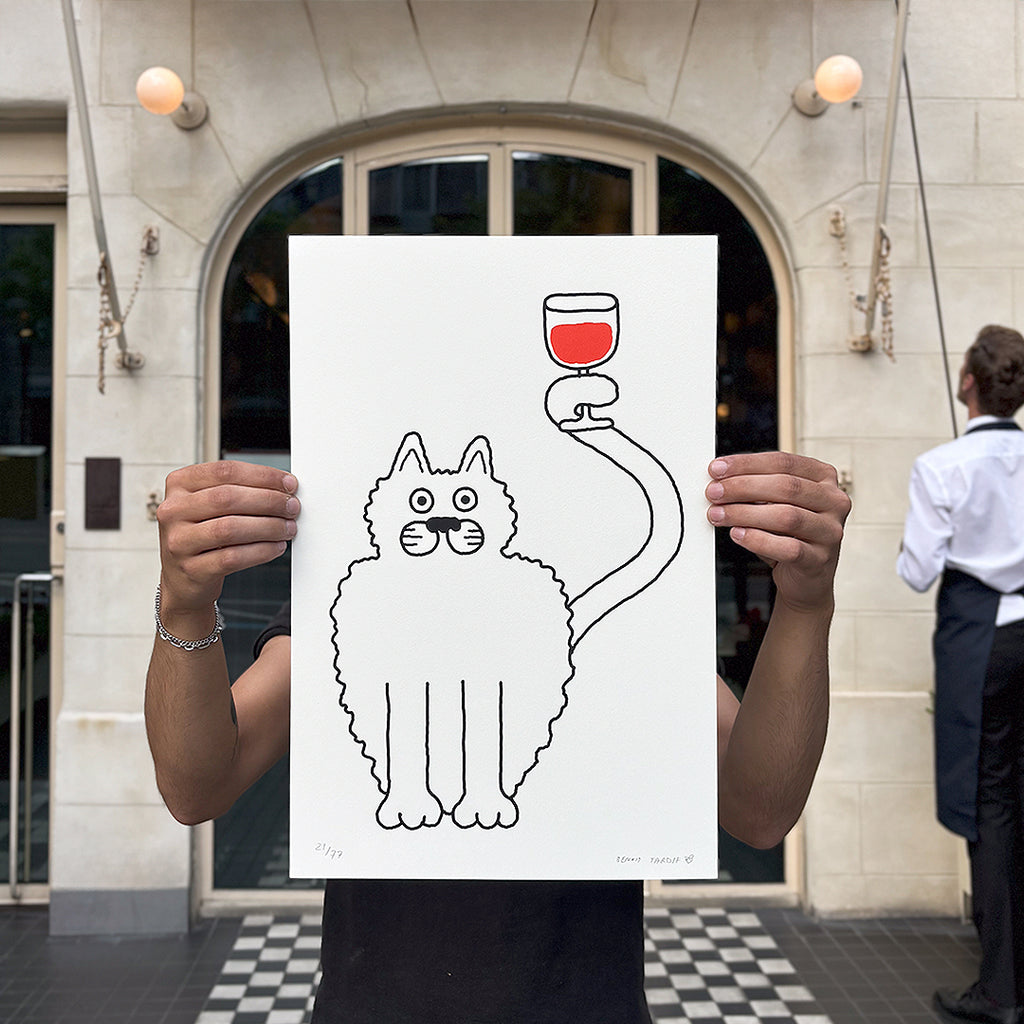 WINE CAT, 12" X 18" (screen printed) — by Benoit Tardif